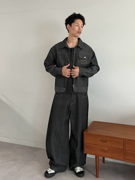 「CIAOPANIC（チャオパニック）の【cian denim/シアンデニム】クロップドデニムジャケット（デニムジャケット、グレー系）」を使った、Shota Matsuokaさん（メンズ・180cm）の夏コーディネート