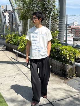 「CIAOPANIC（チャオパニック）のルールグラフィックTシャツ（T Shirts、ホワイト系）」を使った、Shota Matsuokaさん（メンズ・180cm）の春コーディネート