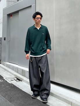 「CIAOPANIC（チャオパニック）の【cian denim/シアンデニム】バギーワイドデニム（デニムパンツ、グレー系）」を使った、Shota Matsuokaさん（メンズ・180cm）の夏コーディネート