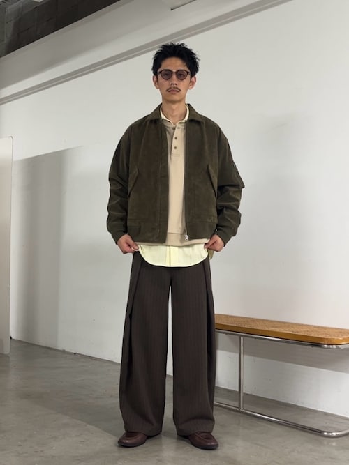 「CIAOPANIC(チャオパニック)の無差別ウールライクスラックス(その他パンツ)」を使った、Shota Matsuokaさん(メンズ・180cm)の秋コーディネート