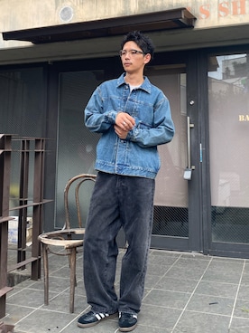 「アイテム（デニムジャケット、ブラウン系）」を使った、Shota Matsuokaさん（メンズ・180cm）の夏コーディネート
