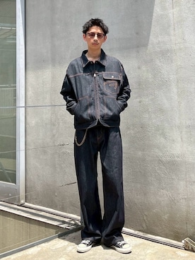 「CIAOPANIC（チャオパニック）の【cian denim/シアンデニム】ルーズストレートデニム（デニムパンツ、ブルー系）」を使った、Shota Matsuokaさん（メンズ・180cm）の夏コーディネート