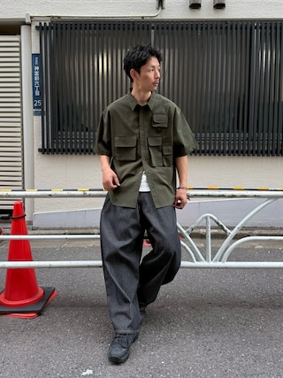 「CIAOPANIC（チャオパニック）の【cian denim/シアンデニム】バギーワイドデニム（デニムパンツ）」を使った、Shota Matsuokaさん（メンズ・180cm）の春コーディネート