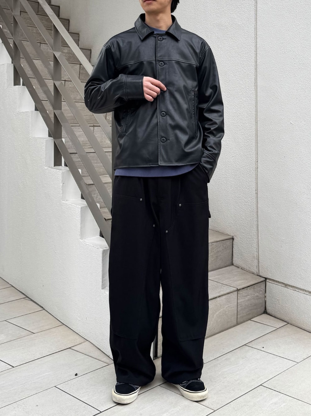 「CIAOPANICのフェイクレザーカーコート（その他アウター、ブラック系）」を使った、Shota Matsuokaさん（メンズ・180cm）の冬コーディネートの1枚目の写真