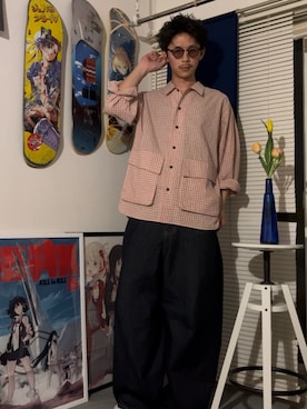 「CIAOPANIC（チャオパニック）のBIGポケットチェックシャツ（シャツ/ブラウス）」を使った、Shota Matsuokaさん（メンズ・180cm）の春コーディネート