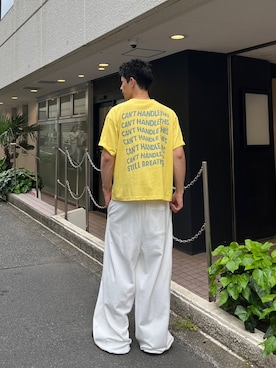 「CIAOPANIC（チャオパニック）のワープメッセージロゴTシャツ（T Shirts、イエロー系）」を使った、Shota Matsuokaさん（メンズ・180cm）の春コーディネート