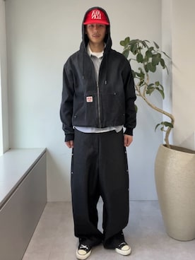 「CIAOPANIC（チャオパニック）のデニムダブルジップパーカー（デニムジャケット、ブラック系）」を使った、Shota Matsuokaさん（メンズ・180cm）の春コーディネート