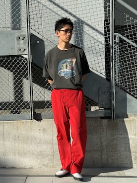 「アイテム（パンツ、レッド系）」を使った、Shota Matsuokaさん（メンズ・180cm）の春コーディネート