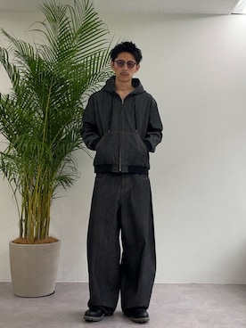 「CIAOPANIC（チャオパニック）の【cian denim/シアンデニム】バギーワイドデニム（デニムパンツ、グレー系）」を使った、Shota Matsuokaさん（メンズ・180cm）の秋コーディネート