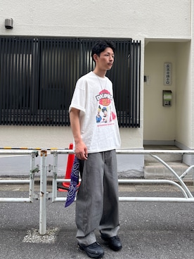 「CIAOPANIC（チャオパニック）のピグメントバンドTEE（T Shirts、ホワイト系）」を使った、Shota Matsuokaさん（メンズ・180cm）の春コーディネート