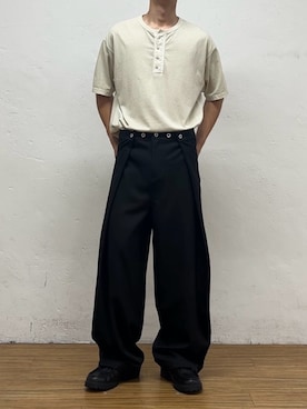 「CIAOPANIC（チャオパニック）の無差別スラックス（その他パンツ、ブラック系）」を使った、Shota Matsuokaさん（メンズ・180cm）の夏コーディネート
