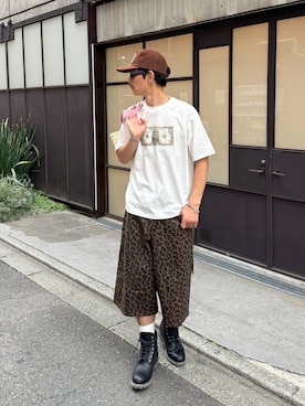 「CIAOPANIC（チャオパニック）のアソートグラフィックTシャツ（Tシャツ/カットソー、ホワイト系）」を使った、Shota Matsuokaさん（メンズ・180cm）の夏コーディネート