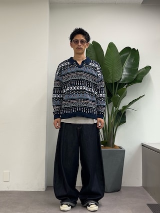 「CIAOPANIC(チャオパニック)のフェアアイルモールニットスキッパーポロ(ニット/セーター)」を使った、Shota Matsuokaさん(メンズ・180cm)の秋コーディネート