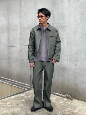 「CIAOPANIC（チャオパニック）の【cian denim/シアンデニム】クロップドデニムジャケット（デニムジャケット、グリーン系）」を使った、Shota Matsuokaさん（メンズ・180cm）の秋コーディネート