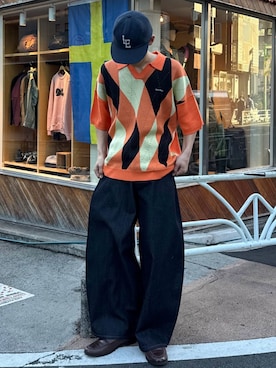 「CIAOPANIC（チャオパニック）の【cian denim/シアンデニム】バギーワイドデニム（デニムパンツ、ブルー系）」を使った、Shota Matsuokaさん（メンズ・180cm）の春コーディネート