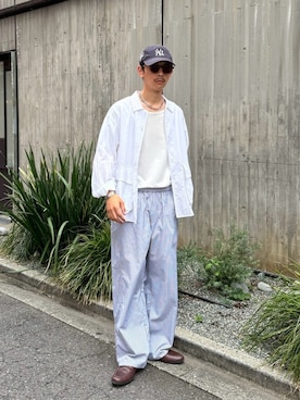 「CIAOPANIC（チャオパニック）のバギーパジャマパンツ（その他パンツ、グレー系）」を使った、Shota Matsuokaさん（メンズ・180cm）の夏コーディネート