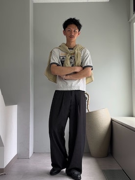 「CIAOPANIC（チャオパニック）のアソートプリントリンガーTシャツ（T Shirts、グレー系）」を使った、Shota Matsuokaさん（メンズ・180cm）の春コーディネート