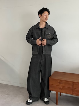 「CIAOPANIC（チャオパニック）の【cian denim/シアンデニム】バギーワイドデニム（デニムパンツ、グレー系）」を使った、Shota Matsuokaさん（メンズ・180cm）の夏コーディネート