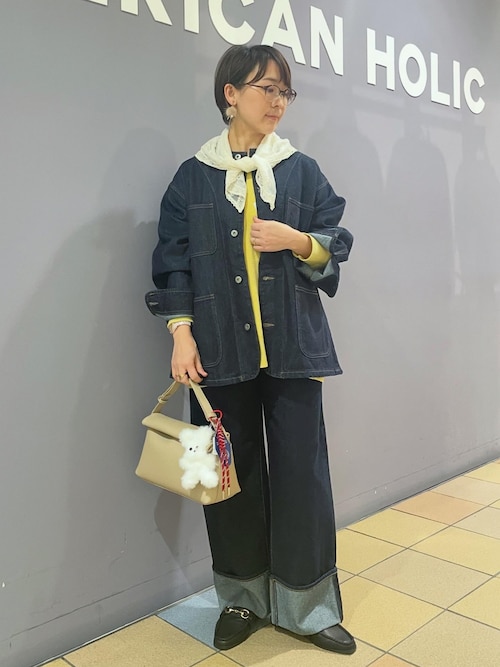 ノーカラーデニムカバーオール（デニムジャケット）｜AMERICAN HOLIC