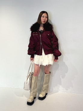「jouetie（ジュエティ）のスタッズカバーブーツ（ブーツ、ホワイト系）」を使った、RINOさん（レディース・156cm）の夏コーディネート