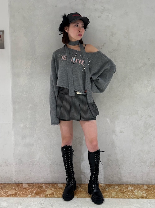 セール】ストレッチレースアップロングブーツ 厚底 靴 冬服（ブーツ