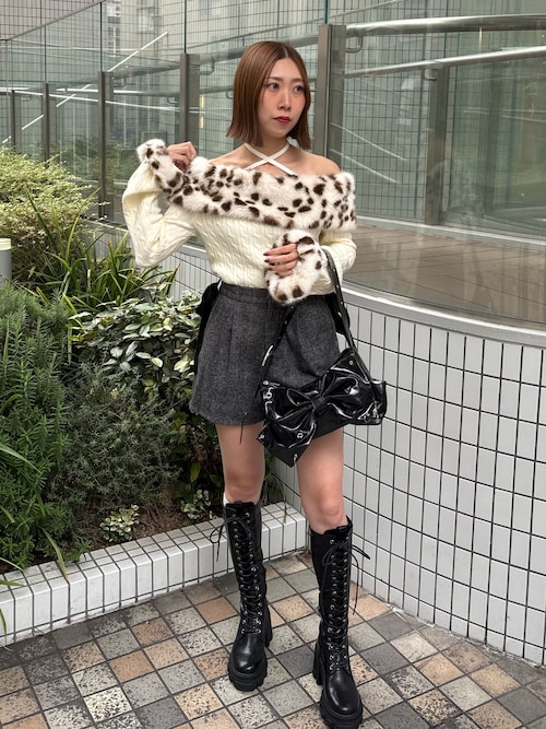 jouetie ストレッチレースアップロングブーツ 厚底 ブラック Lサイズ ストレッチレースアップロングブーツ 厚底 靴 秋服（ブーツ