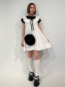 「jouetie（ジュエティ）のコットンレースフレアミニワンピース（ワンピース、ホワイト系）」を使った、RINOさん（レディース・156cm）の春コーディネート