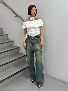 「jouetie（ジュエティ）のアイテム（デニムパンツ）」を使った、RINOさん（レディース・156cm）の夏コーディネート