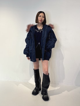 「jouetie（ジュエティ）のスタッズカバーブーツ（ブーツ、ブラック系）」を使った、RINOさん（レディース・156cm）の夏コーディネート