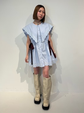 「jouetie（ジュエティ）のアイテム（シャツ/ブラウス、ブルー系）」を使った、RINOさん（レディース・156cm）の春コーディネート
