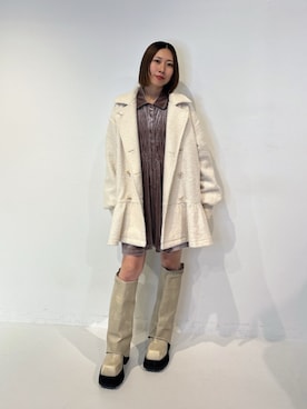 「jouetie（ジュエティ）のスタッズカバーブーツ（ブーツ、ホワイト系）」を使った、RINOさん（レディース・156cm）の夏コーディネート