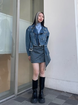 「jouetie（ジュエティ）のアイテム（ライダースジャケット）」を使った、RINOさん（レディース・156cm）の冬コーディネート