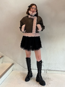 「アイテム（バレッタ/ヘアクリップ）」を使った、RINOさん（レディース・156cm）の冬コーディネート