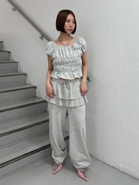 「アイテム（スウェットパンツ）」を使った、RINOさん（レディース・156cm）の夏コーディネート