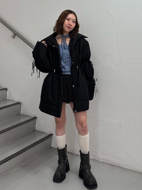 ウエストマークミドルパッファーコート リボン（ダウンジャケット