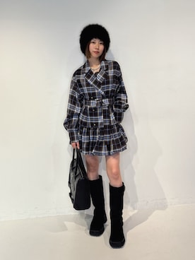 「jouetie（ジュエティ）のハラコライクエンジニアブーツ（ブーツ、ブラック系）」を使った、RINOさん（レディース・156cm）の夏コーディネート