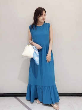 「アイテム（バンダナ/スカーフ、ブルー系）」を使った、kayoさん（レディース・153cm）の夏コーディネート