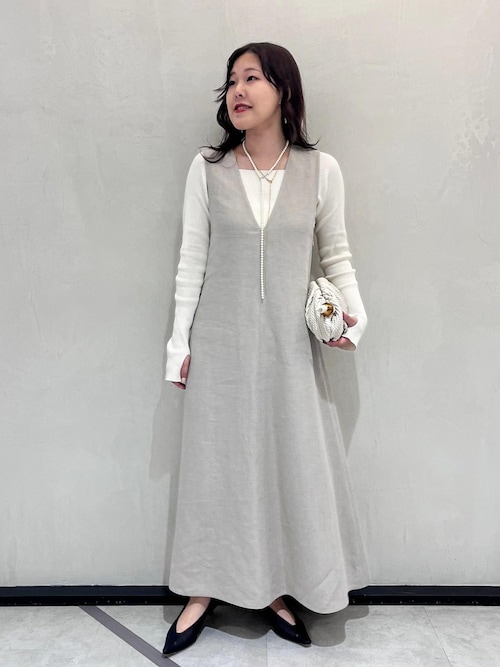 尾州リネンディープVネックフレアドレス（ワンピース）｜ROPE 