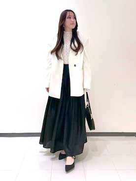 「コンサバ」｜「アイテム（ノーカラージャケット）」を使った、あいさん（レディース・156cm）の冬コーディネート