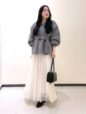 「A part by（アパートバイ）の≪追加3≫ラメチュールプリーツスカート（スカート）」を使った、あいさん（レディース・156cm）の冬コーディネート