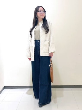 「A part by（アパートバイ）のアイテム（ノーカラージャケット）」を使った、あいさん（レディース・156cm）の冬コーディネート