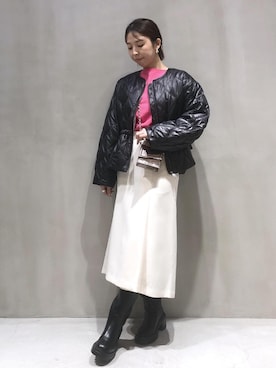 「ノーカラー」｜「アイテム（ダウンジャケット/コート）」を使った、SHOKOさん（レディース・159cm）の秋コーディネート