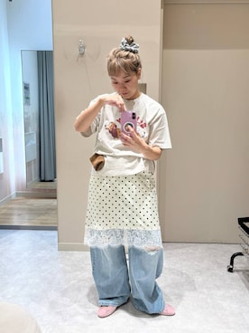 「LOWRYS FARM（ローリーズファーム）のバレエシューズ 1049086（バレエシューズ、ピンク系）」を使った、ざっきーさん（レディース・158cm）の夏コーディネート