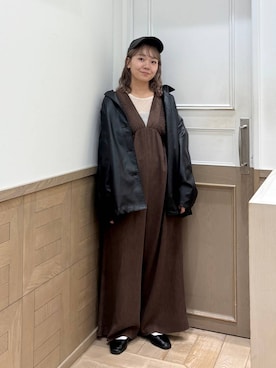 「アイテム（カバーオール）」を使った、ざっきーさん（レディース・158cm）の秋コーディネート