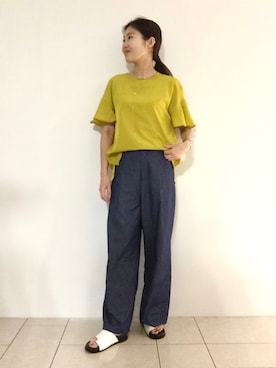 「マスタード」｜「アイテム（その他）」を使った、tsuttyiさん（レディース・156cm）の夏コーディネート