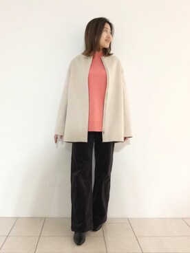 「インディヴィ」｜「アイテム（ノーカラーコート）」を使った、tsuttyiさん（レディース・156cm）の冬コーディネート