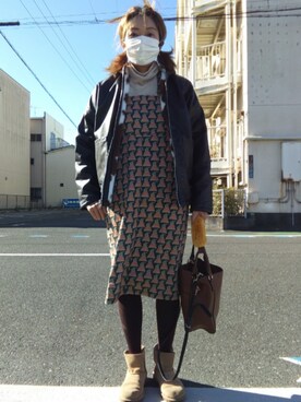 「アイテム（ノーカラージャケット）」を使った、ほりいかなさん（レディース・164cm・30代）の冬コーディネート