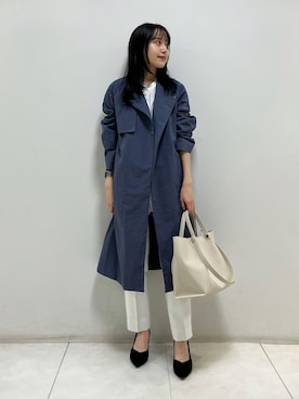「シャツスタイル」｜「アイテム（ノーカラーコート）」を使った、itoさん（レディース・148cm）の春コーディネート