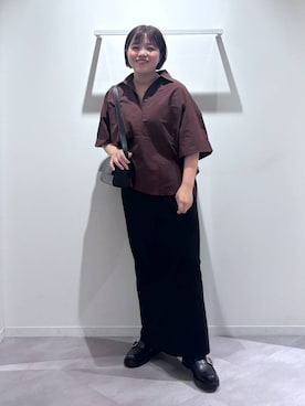 「GLOBAL WORK（グローバルワーク）のリラックスジャージマキシスカート/1049218（スカート、ブラック系）」を使った、めいめいさん（レディース・160cm）の秋コーディネート