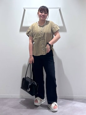「GLOBAL WORK（グローバルワーク）のGOODデニムバギーパンツ/118365（デニムパンツ）」を使った、めいめいさん（レディース・160cm・20代）の夏コーディネート